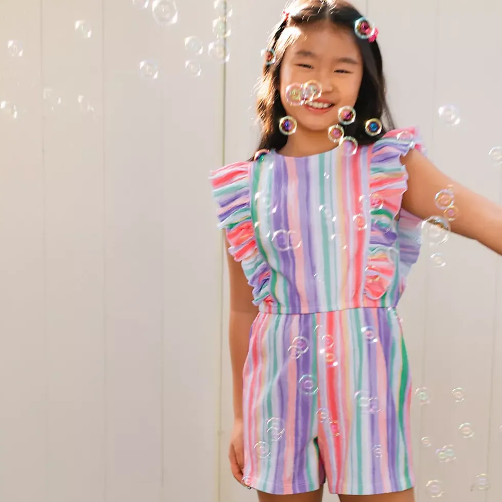 Girls Sleeveless Ruffle Knit Romper