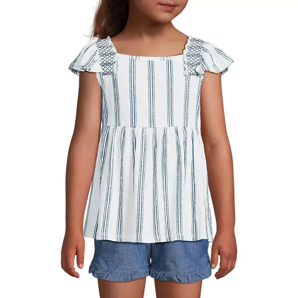 Girls Smocked Flutter Sleeve Gauze Tank Top