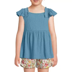 Girls Smocked Flutter Sleeve Gauze Tank Top