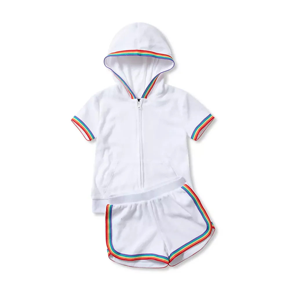 Girls Terry Zip Front Top and Shorts Cover Up Set