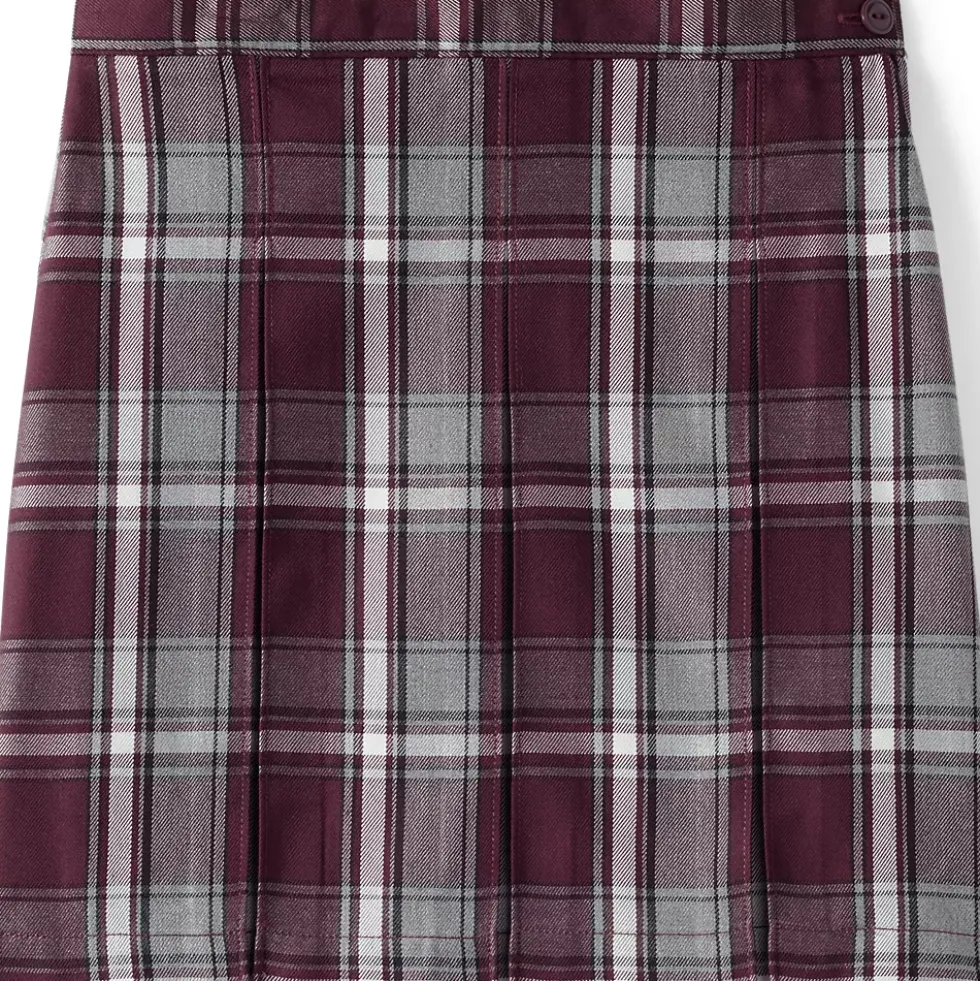 Girls Top of the Knee Plaid Box Pleat Skirt