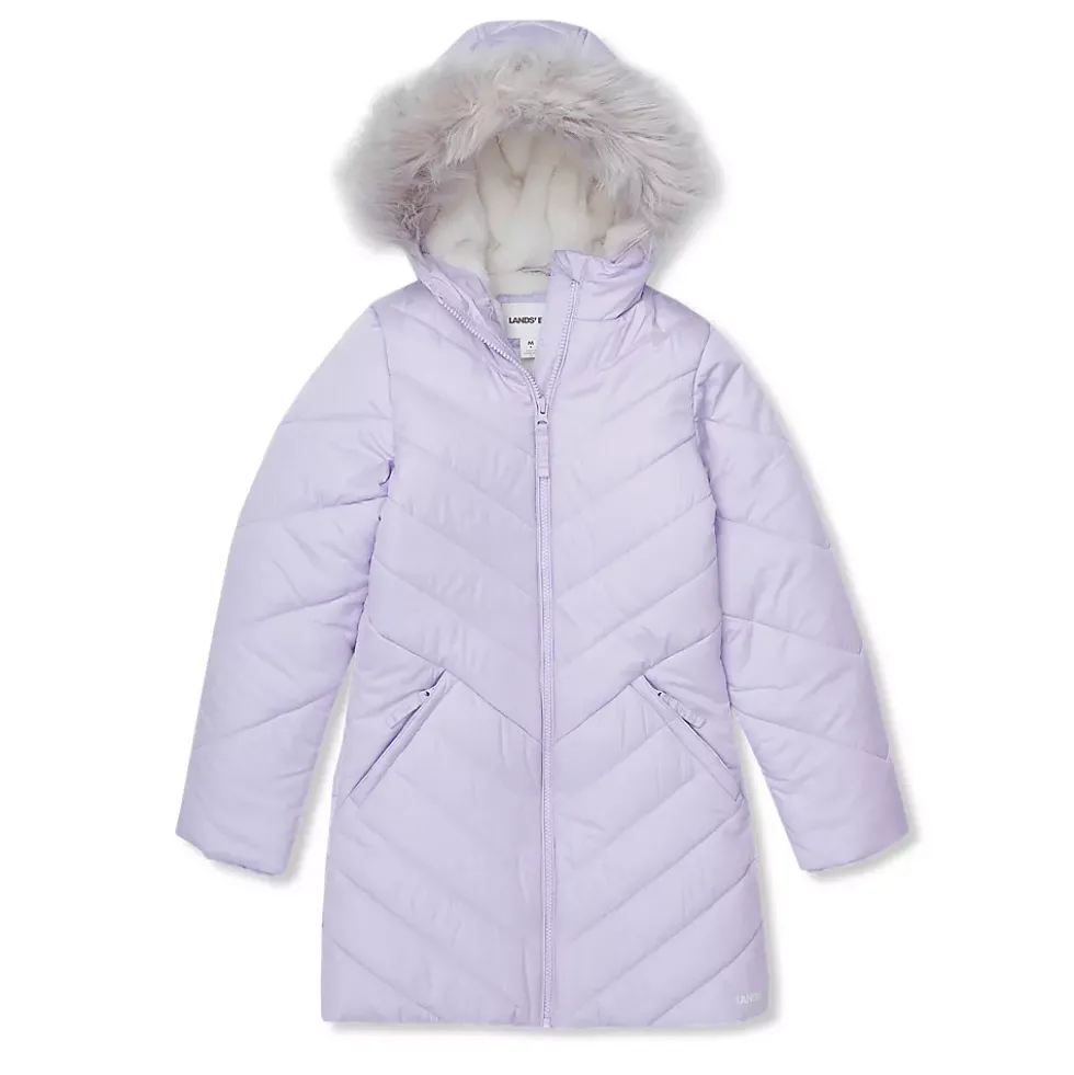 Girls Water Resistant Velour Parka