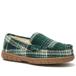 Kids Fuzzy Lined Plaid Moccasin Slippers