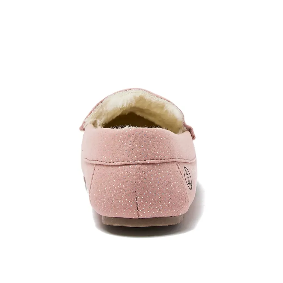 Kids Fuzzy Lined Shimmer Moccasin Slippers