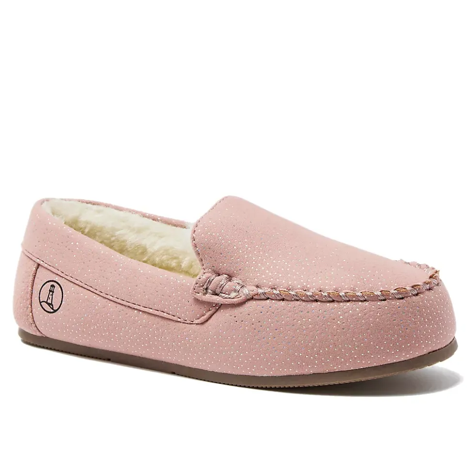 Kids Fuzzy Lined Shimmer Moccasin Slippers