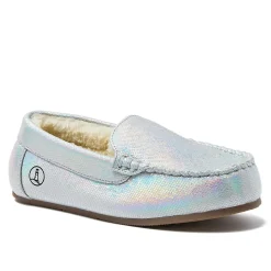 Kids Fuzzy Lined Shimmer Moccasin Slippers