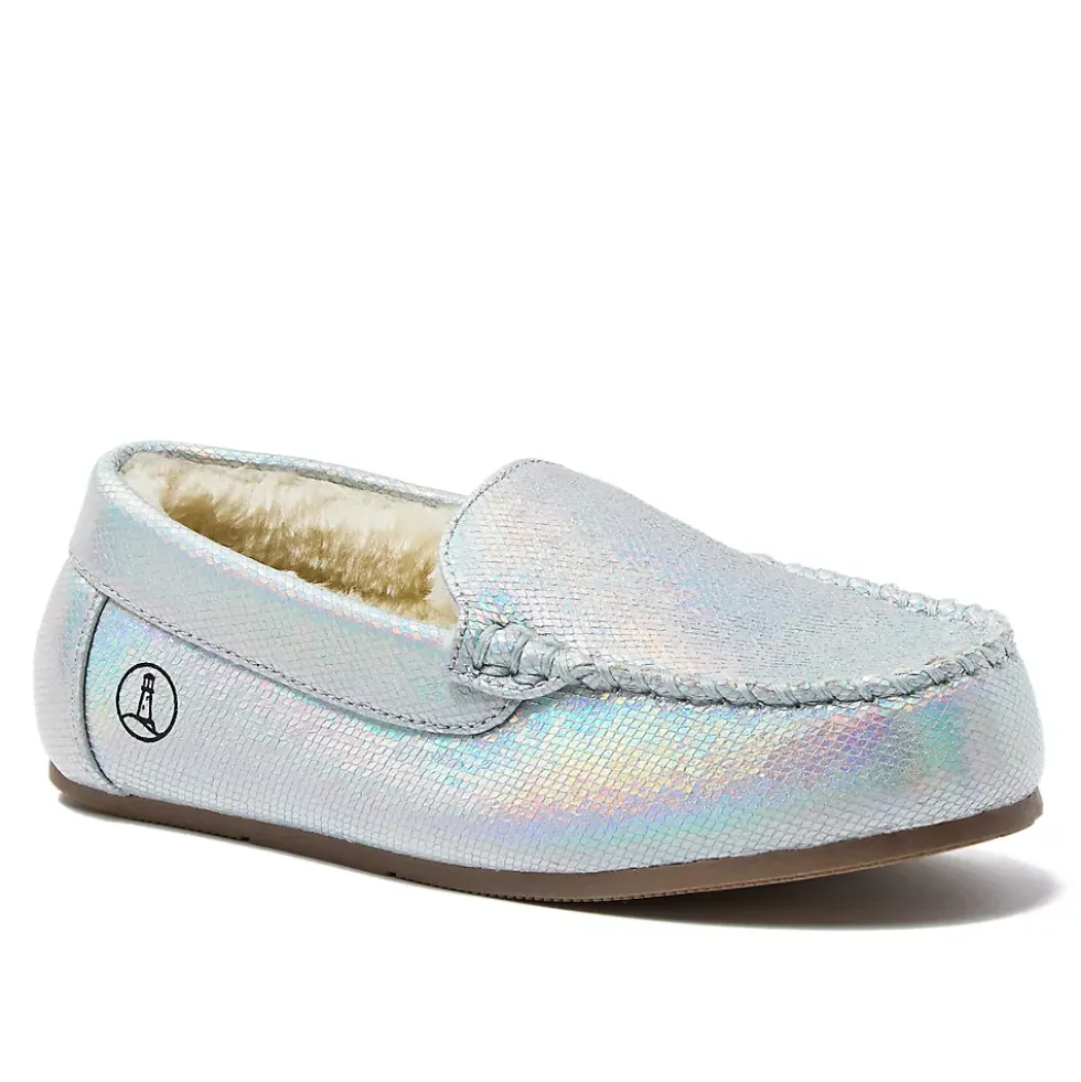 Kids Fuzzy Lined Shimmer Moccasin Slippers