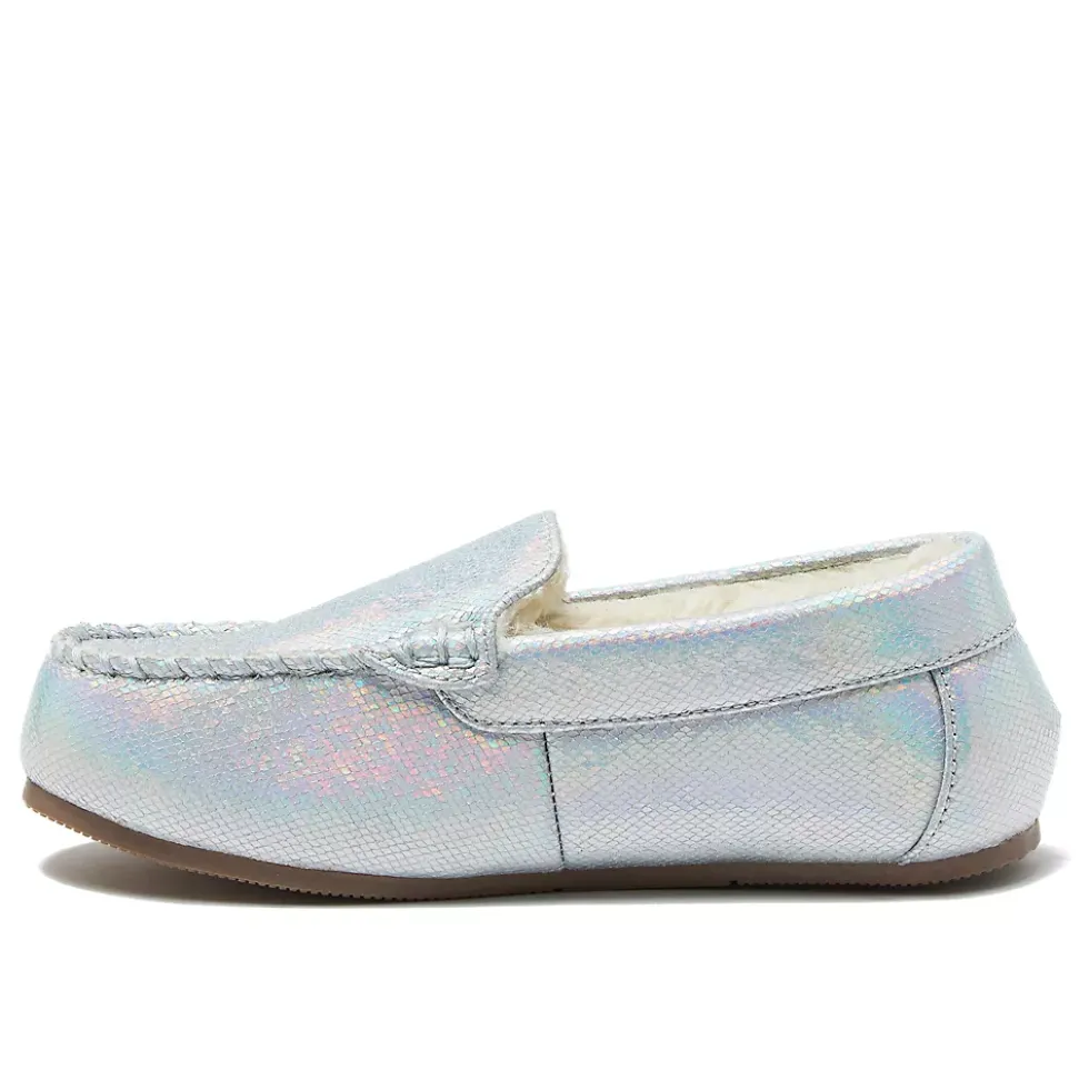 Kids Fuzzy Lined Shimmer Moccasin Slippers