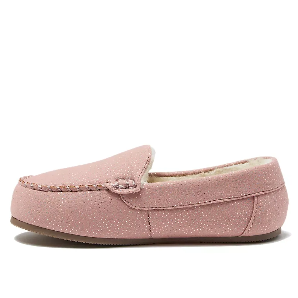 Kids Fuzzy Lined Shimmer Moccasin Slippers