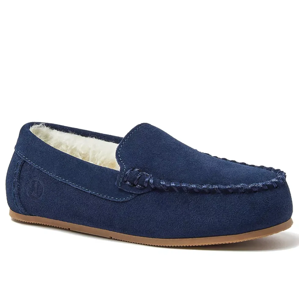 Kids Fuzzy Lined Suede Moccasin Slippers