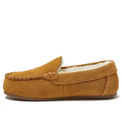 Kids Fuzzy Lined Suede Moccasin Slippers
