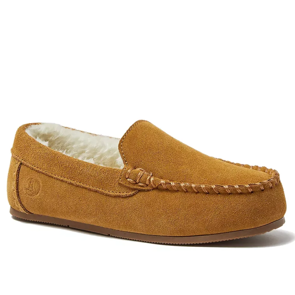 Kids Fuzzy Lined Suede Moccasin Slippers