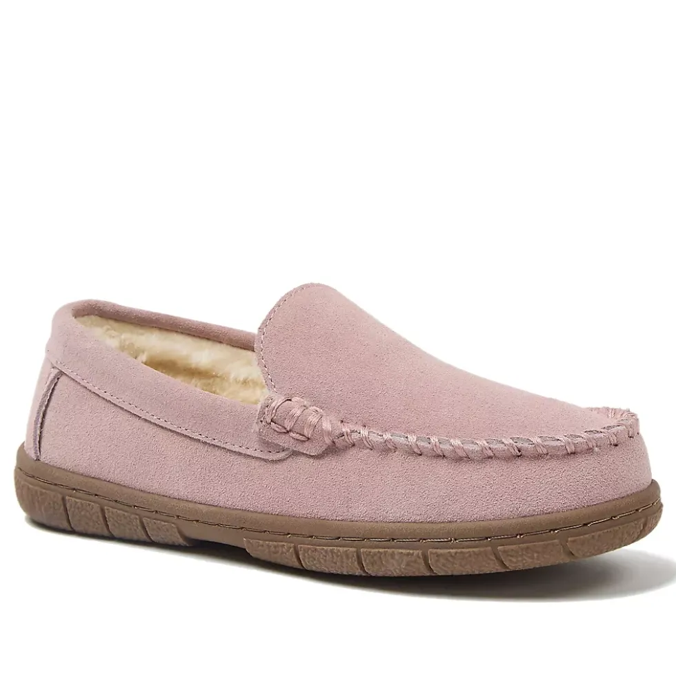 Kids Fuzzy Lined Suede Moccasin Slippers