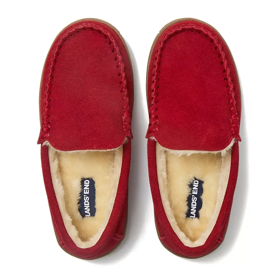Kids Fuzzy Lined Suede Moccasin Slippers