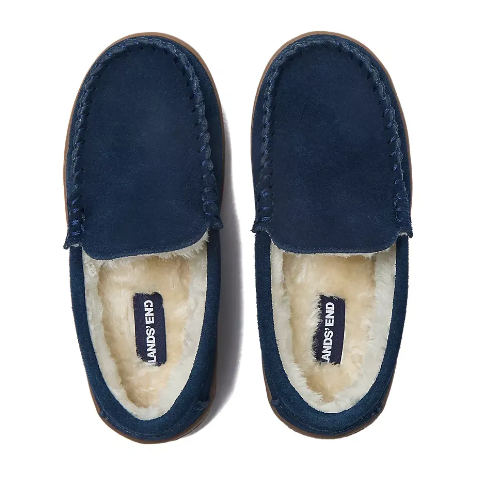 Kids Fuzzy Lined Suede Moccasin Slippers