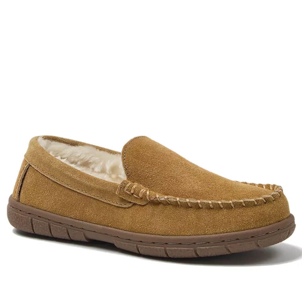 Kids Fuzzy Lined Suede Moccasin Slippers