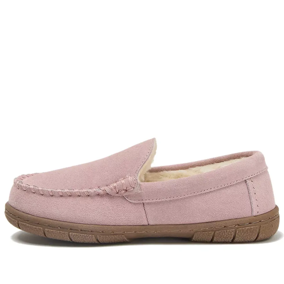 Kids Fuzzy Lined Suede Moccasin Slippers
