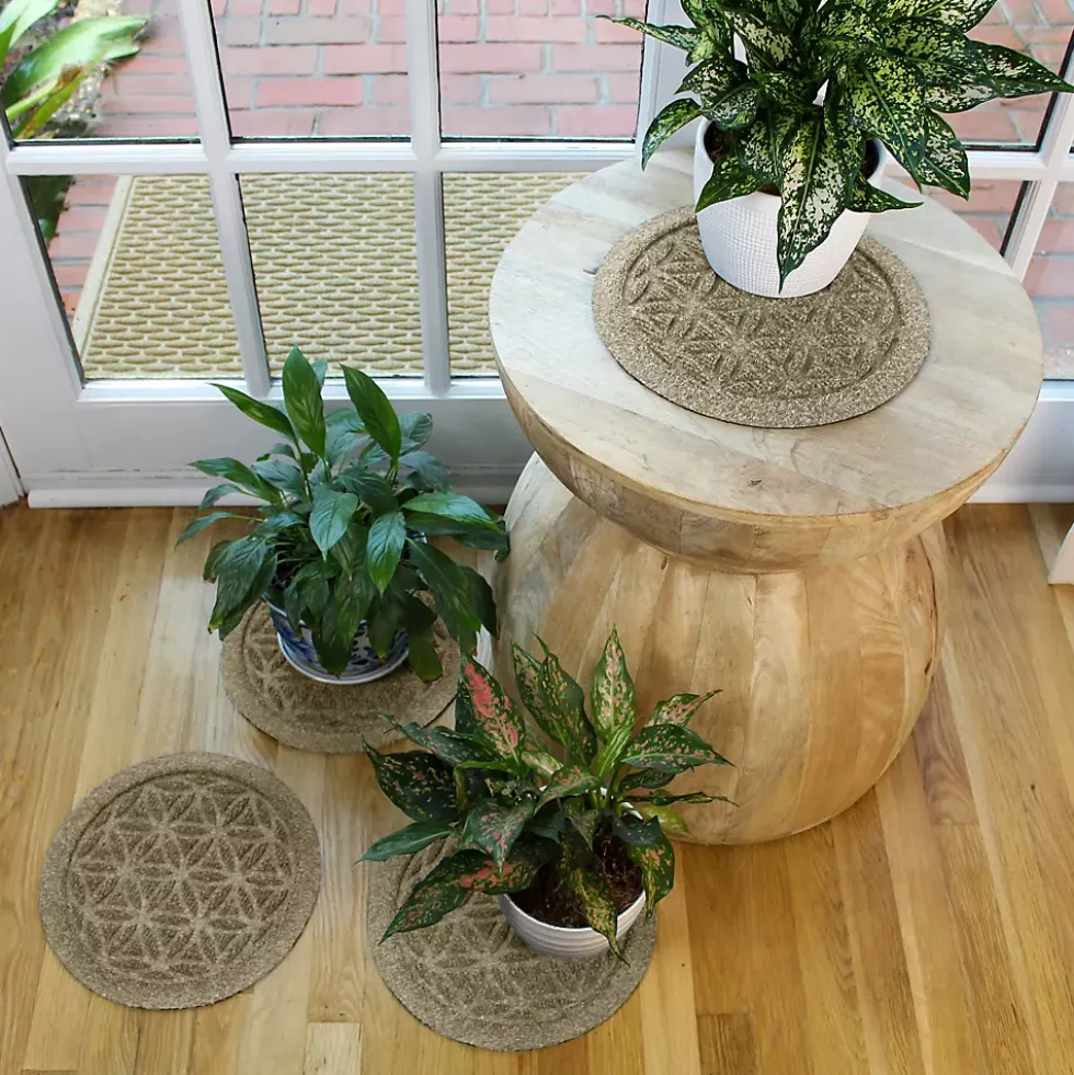 Matterly Waterblock 12" Round Flower of Life Plant Trivet - Set of 4