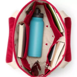 Medium Embroidered 5 Pocket Open Top Canvas Tote Bag