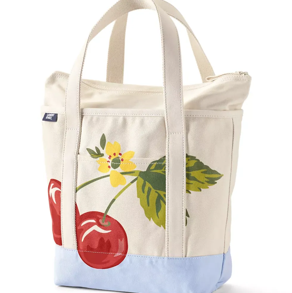 Medium Print 5 Pocket Open Top Canvas Tote Bag