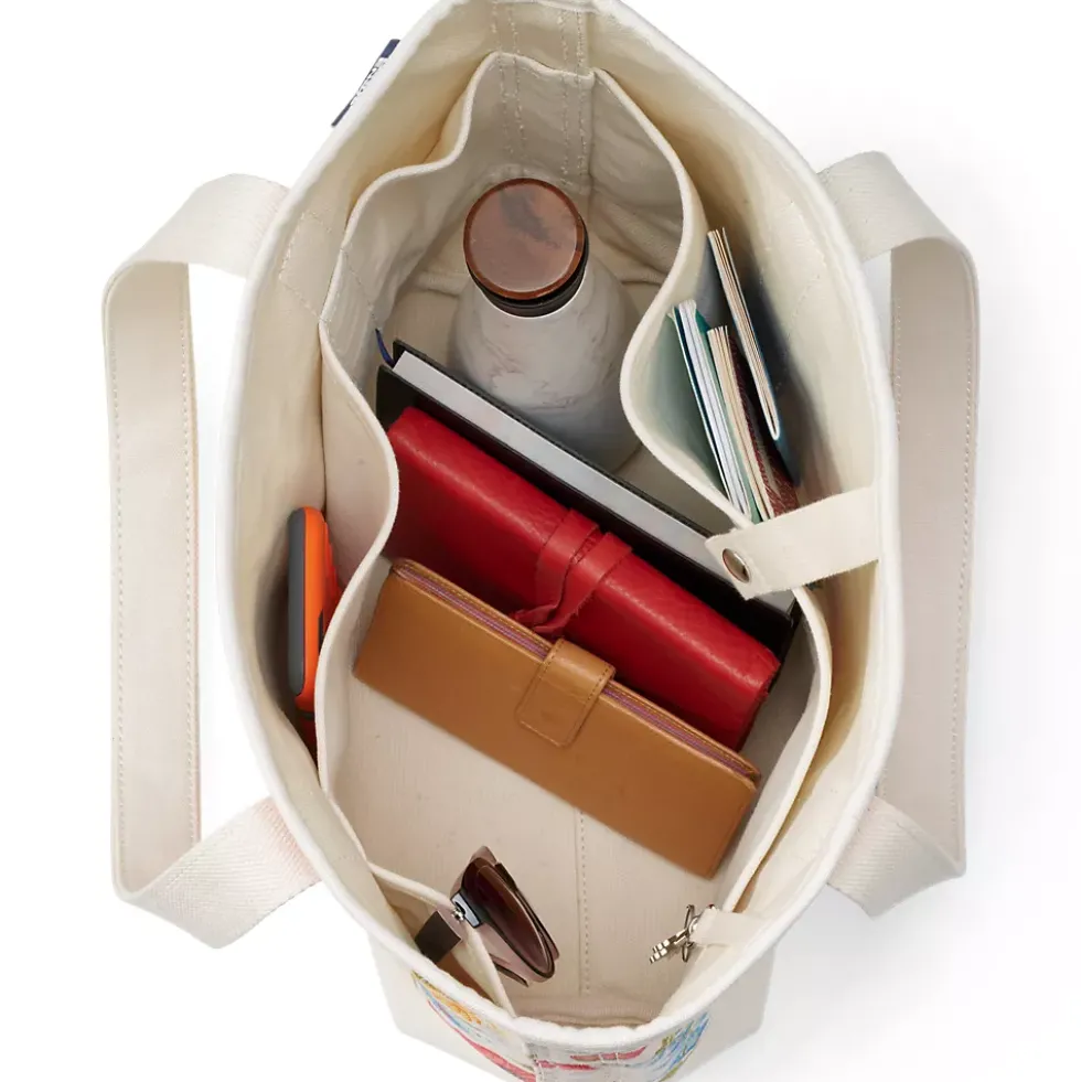 Medium Print 5 Pocket Open Top Canvas Tote Bag