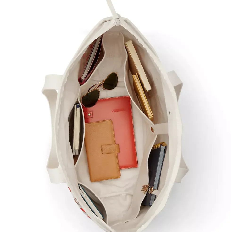 Medium Print 5 Pocket Open Top Canvas Tote Bag