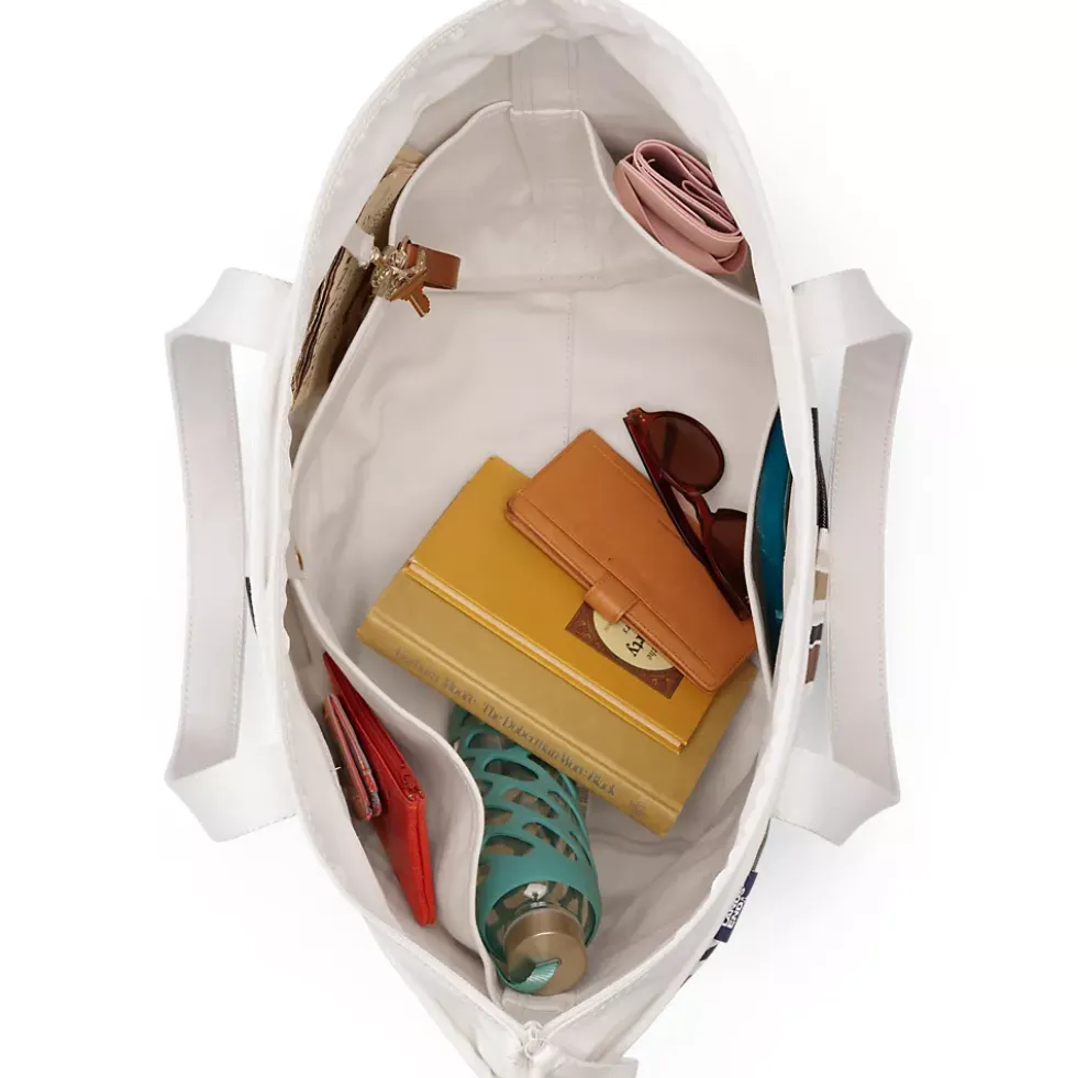 Medium Print 5 Pocket Open Top Canvas Tote Bag