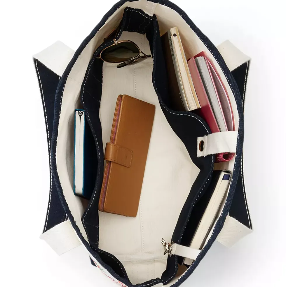 Medium Print 5 Pocket Open Top Canvas Tote Bag