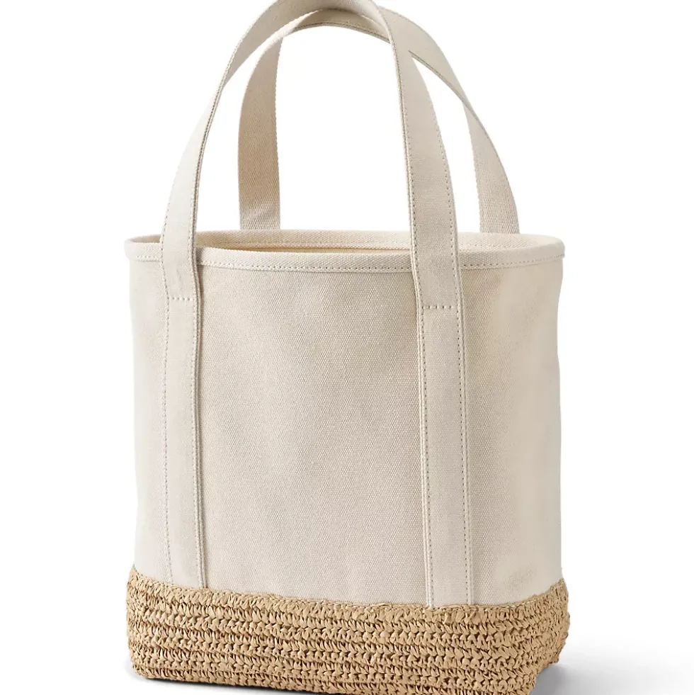 Medium Raffia Open Top Canvas Tote Bag