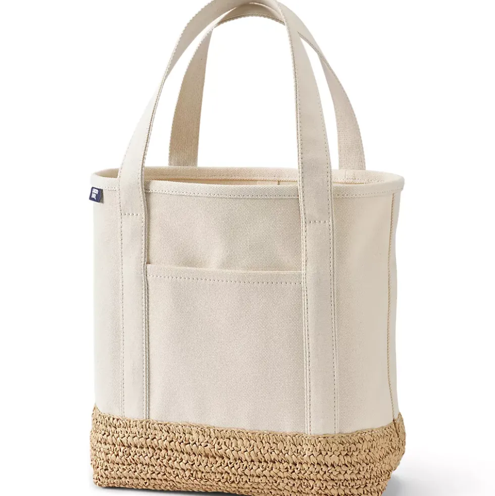 Medium Raffia Open Top Canvas Tote Bag