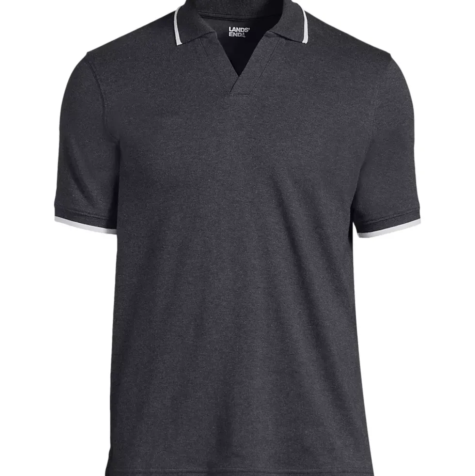 Men's Big Supima Short Sleeve Tipped Johnny Collar Polo Shirt