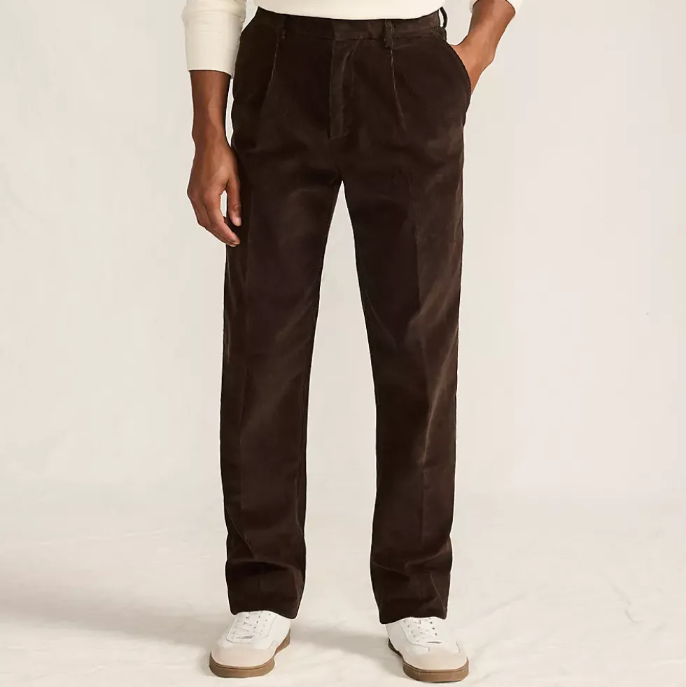 Men's Corduroy Comfort Waist Classic Fit Pleated Front Pant