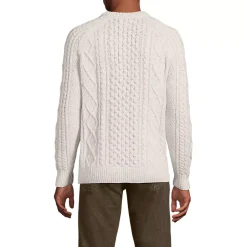 Men's Cotton Blend Aran Cable Crew Neck Sweater