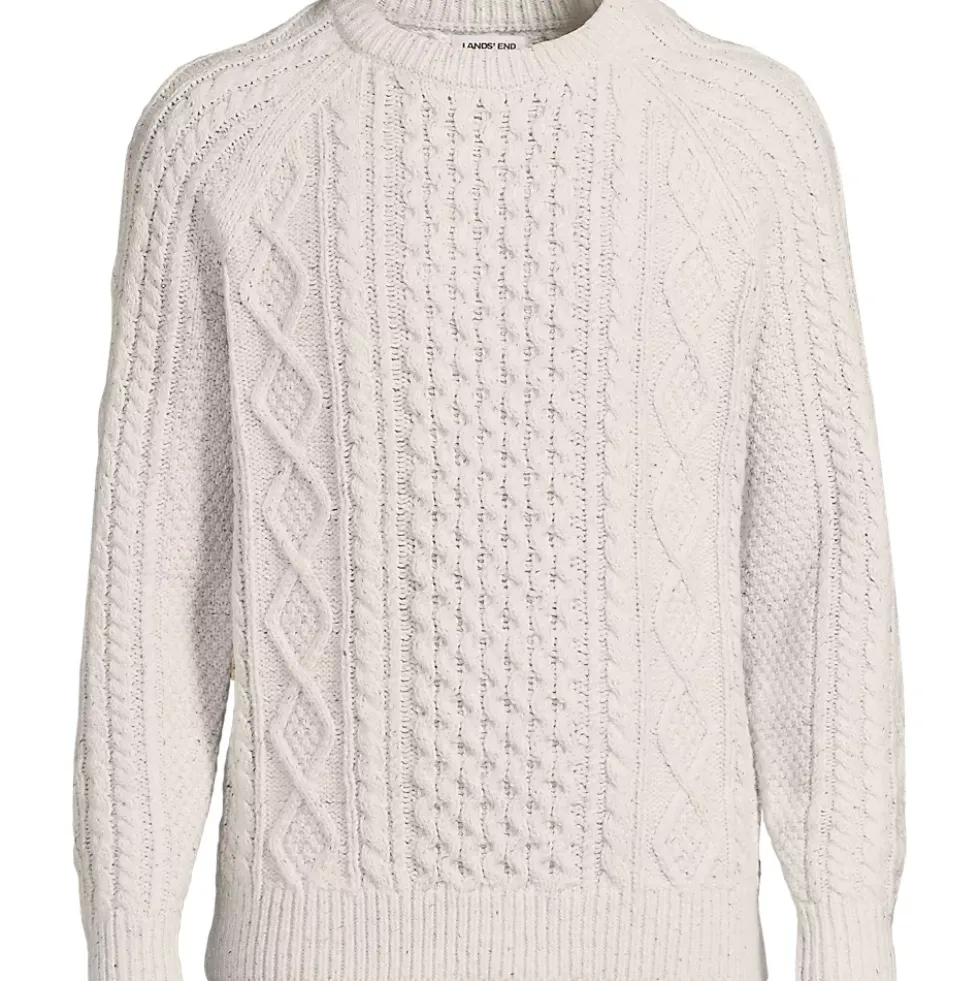 Men's Cotton Blend Aran Cable Crew Neck Sweater