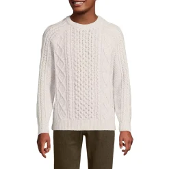 Men's Cotton Blend Aran Cable Crew Neck Sweater