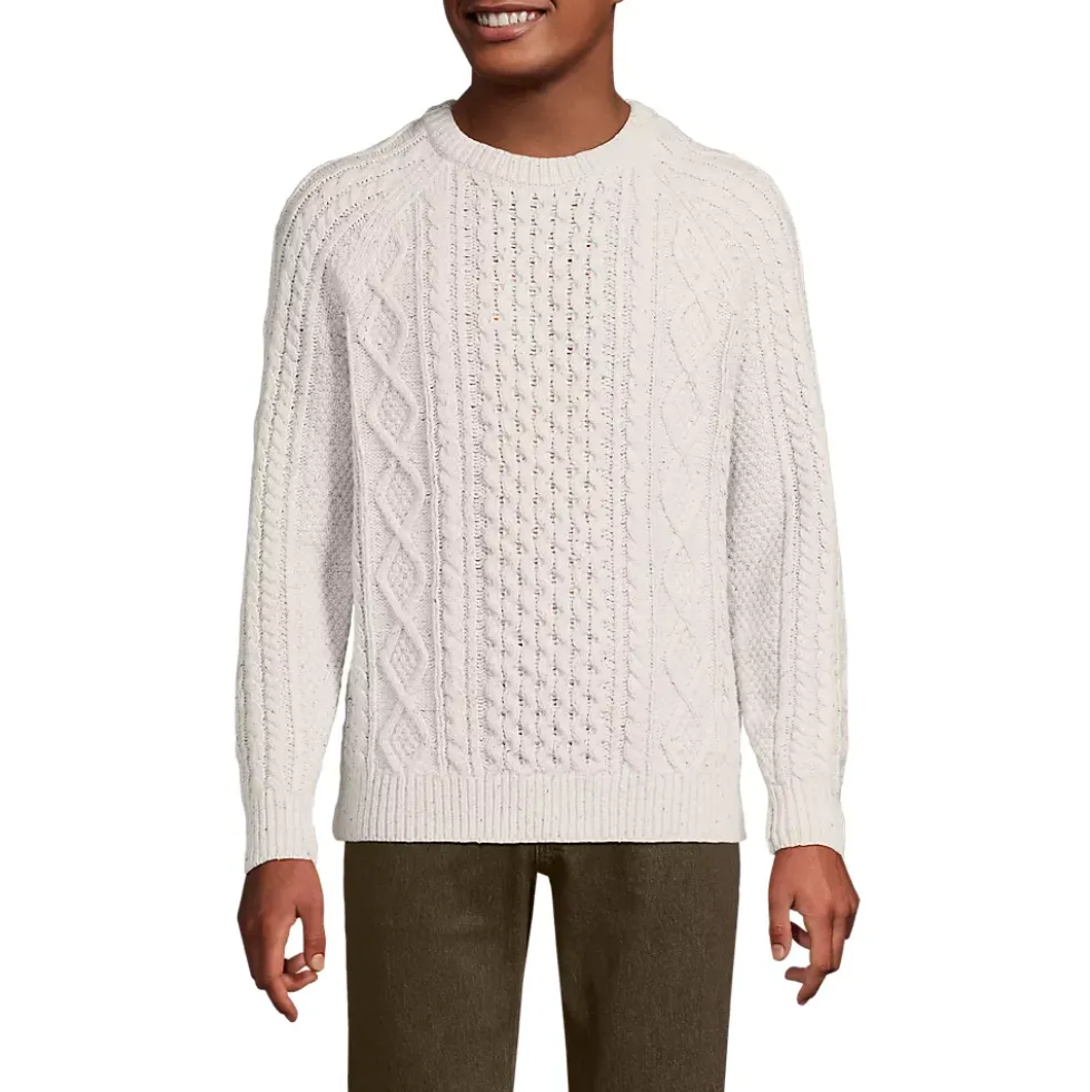 Men's Cotton Blend Aran Cable Crew Neck Sweater