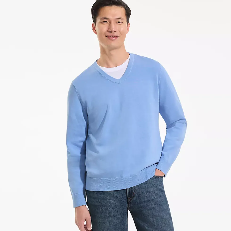 Men's Fine Gauge Cotton V Neck Sweater