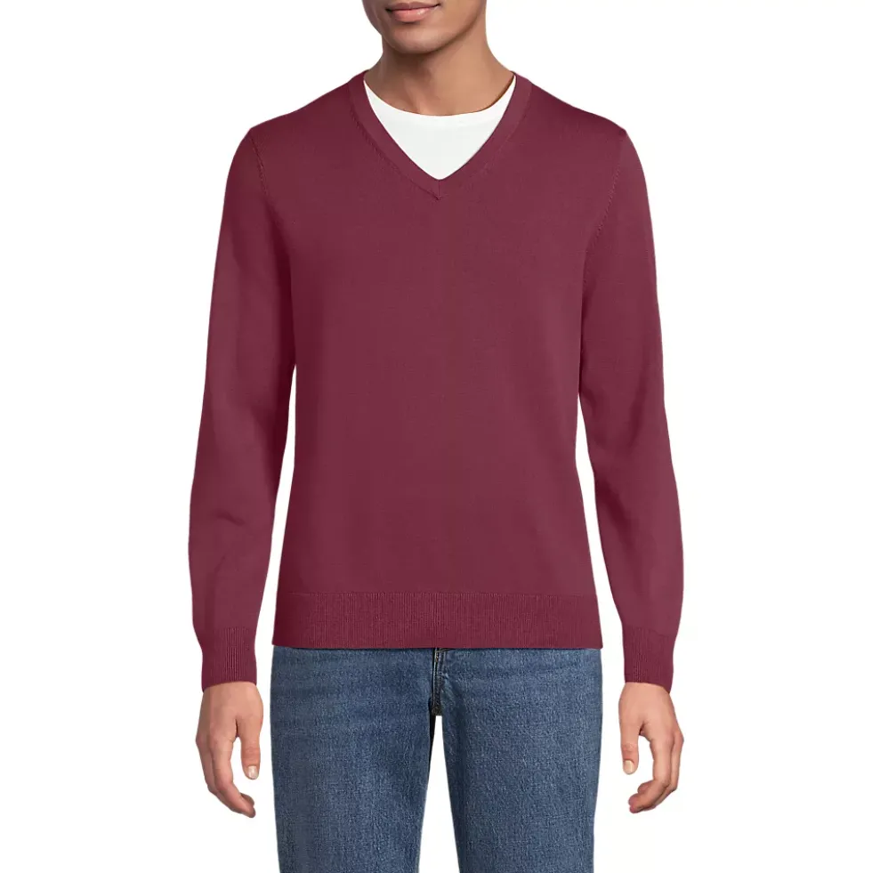 Men's Fine Gauge Cotton V Neck Sweater