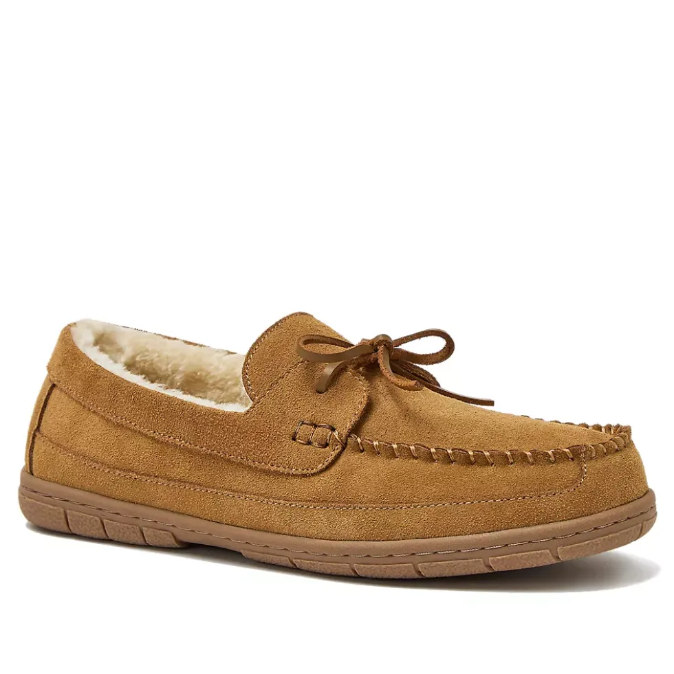 Men's Fuzzy Lined Lace Up Moccasin Slippers
