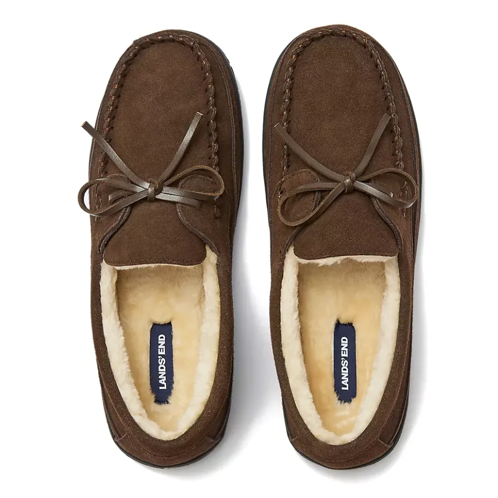Men's Fuzzy Lined Lace Up Moccasin Slippers