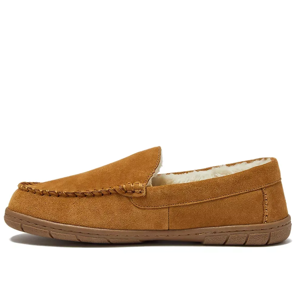 Men's Fuzzy Lined Suede Moccasin Slippers