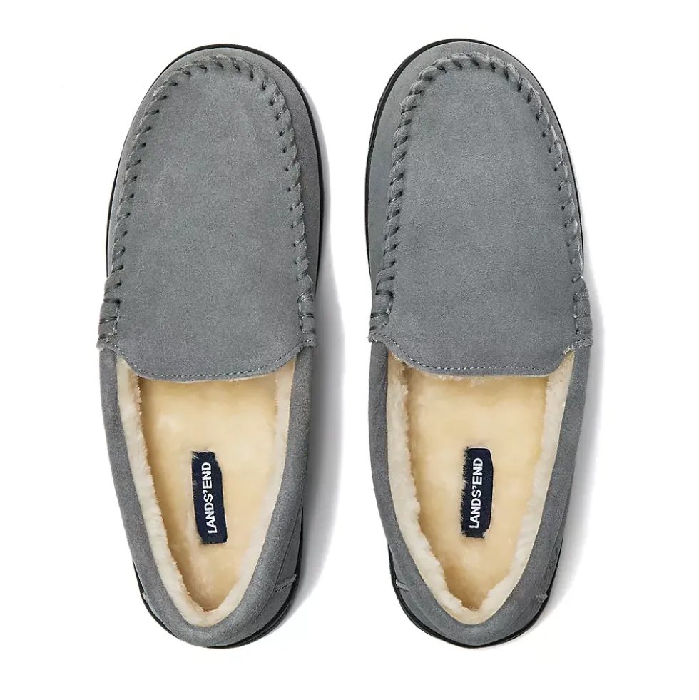 Men's Fuzzy Lined Suede Moccasin Slippers