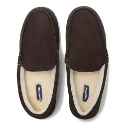 Men's Fuzzy Lined Suede Moccasin Slippers