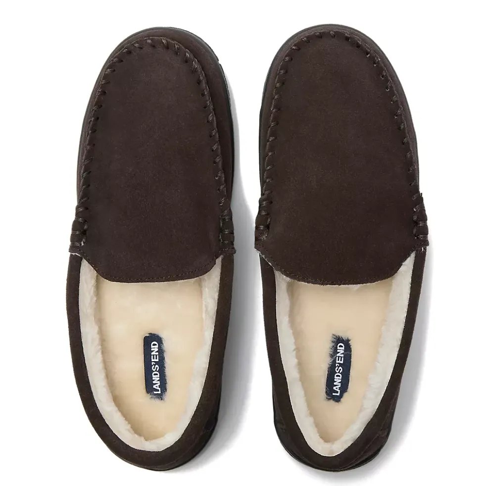 Men's Fuzzy Lined Suede Moccasin Slippers