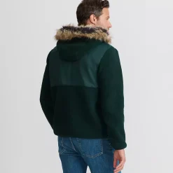 Men's Hooded Half Zip Faux Fur Sherpa Fleece Pullover