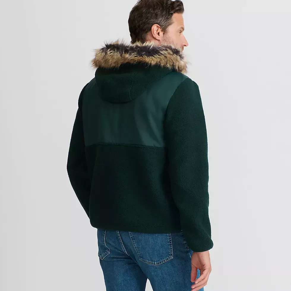 Men's Hooded Half Zip Faux Fur Sherpa Fleece Pullover