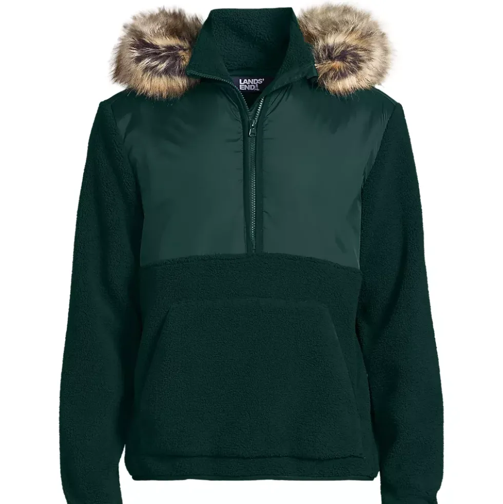 Men's Hooded Half Zip Faux Fur Sherpa Fleece Pullover