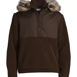 Men's Hooded Half Zip Faux Fur Sherpa Fleece Pullover