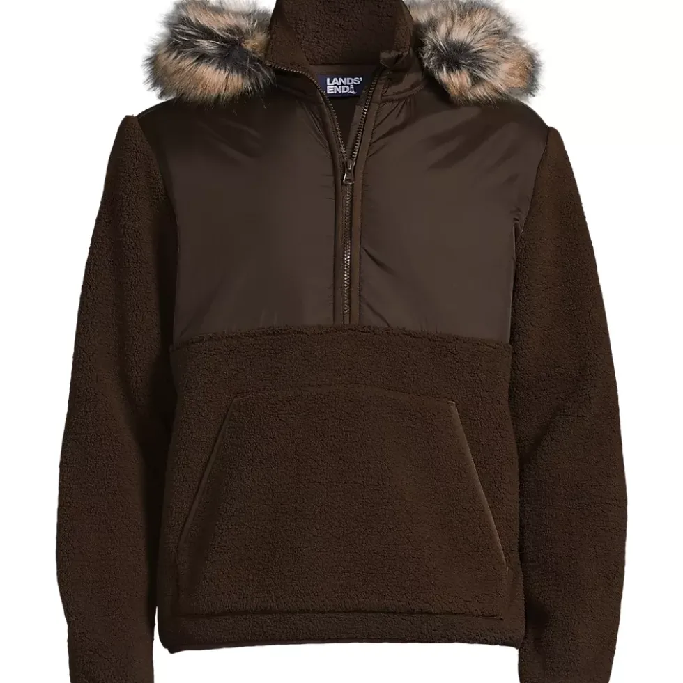 Men's Hooded Half Zip Faux Fur Sherpa Fleece Pullover
