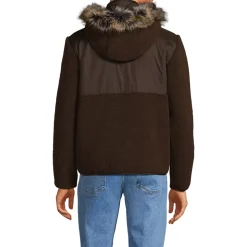 Men's Hooded Half Zip Faux Fur Sherpa Fleece Pullover